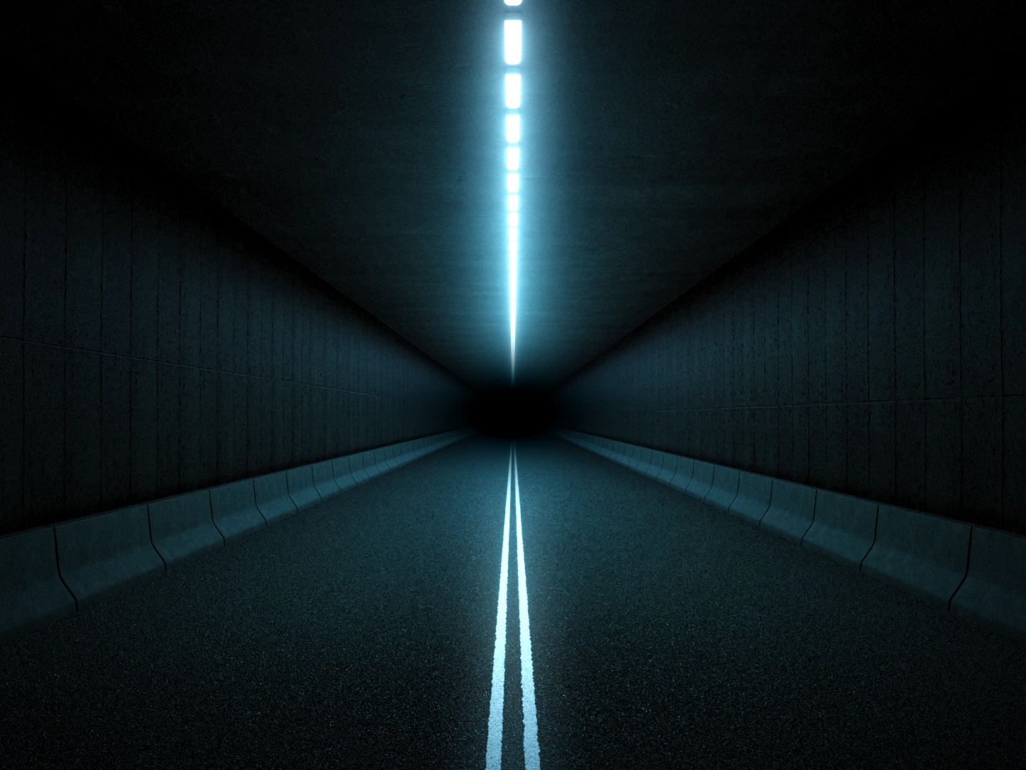 A glowing line recedes into a dark blue tunnel